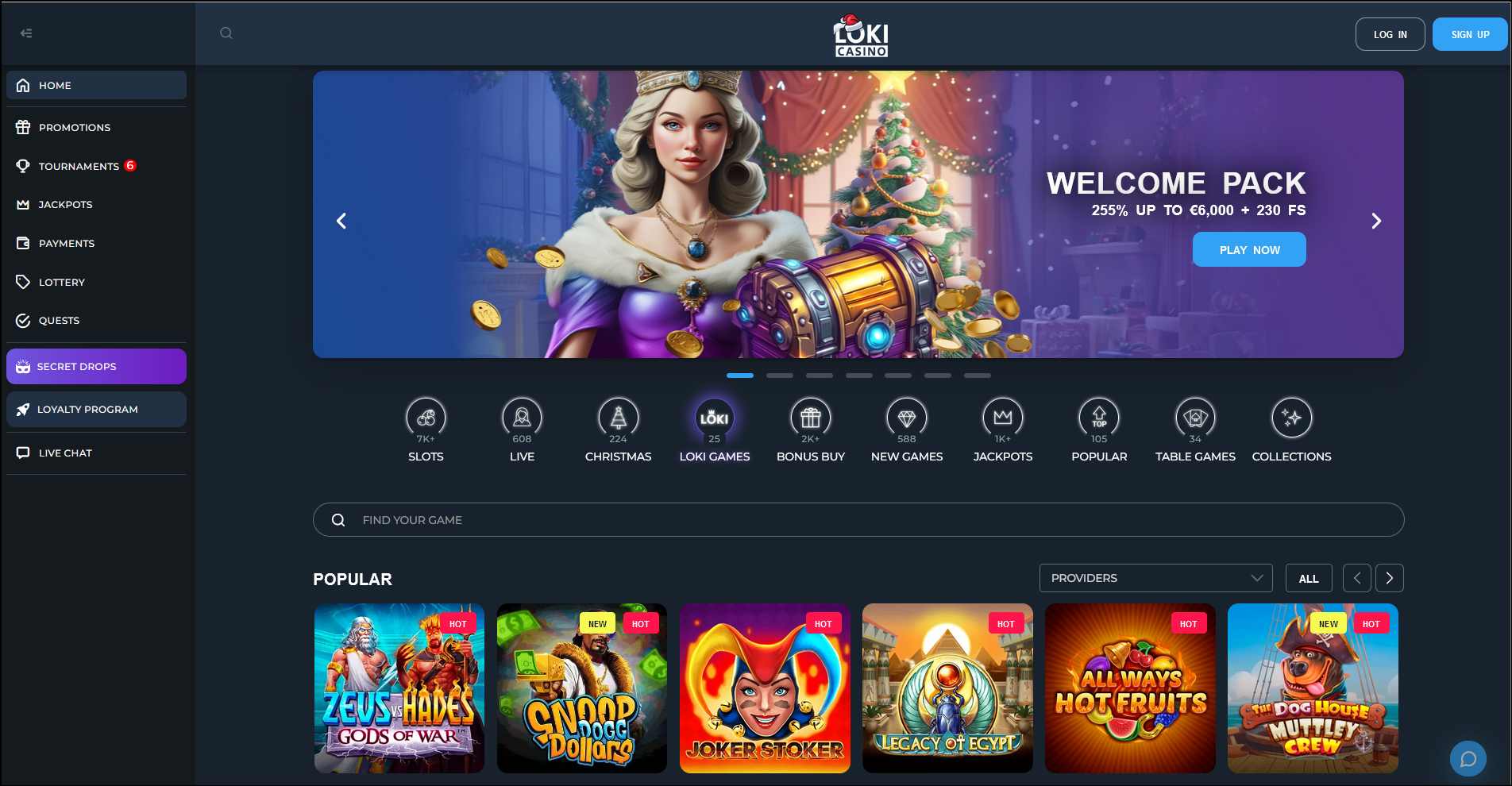 Loki Casino Homepage